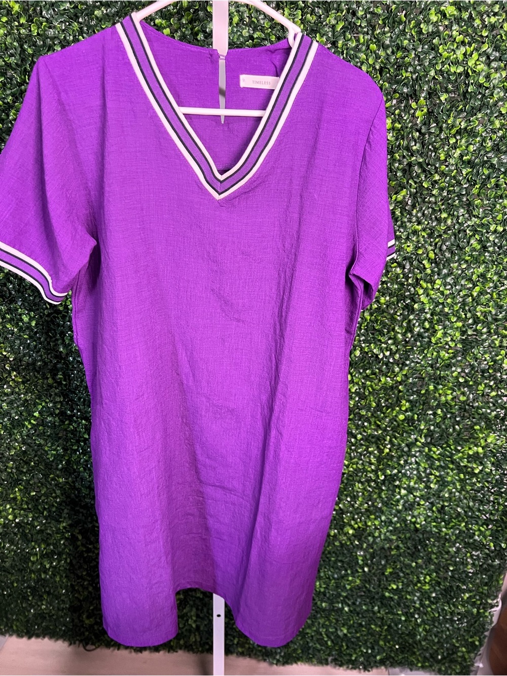 Timeless Women's Violet V-Neck Short Sleeve Shirt with Contrast Trim